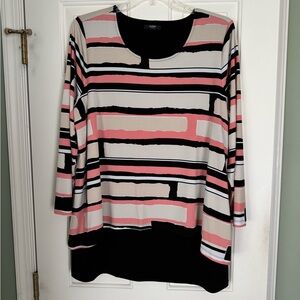 Alfani Women's Long Sleeve Striped Top - Pink, Black, White